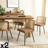 Chaise bois et cannage assise cuir havane (lot de 2) TIM