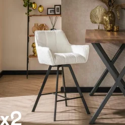 Chaise de bar confortable en bouclette sable avec fonction pivotante (lot de 2) MELBOURNE