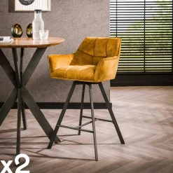 Chaise de bar confortable en bouclette blanche avec fonction pivotante (lot de 2) MELBOURNE