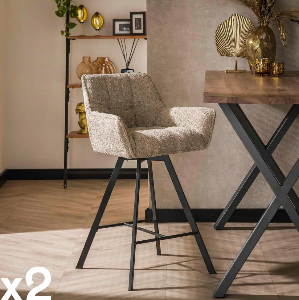 Chaise de bar confortable en bouclette blanche avec fonction pivotante (lot de 2) MELBOURNE