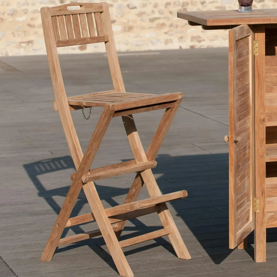 Chaise de bar de jardin en Teck brut massif Pliante SUMMER