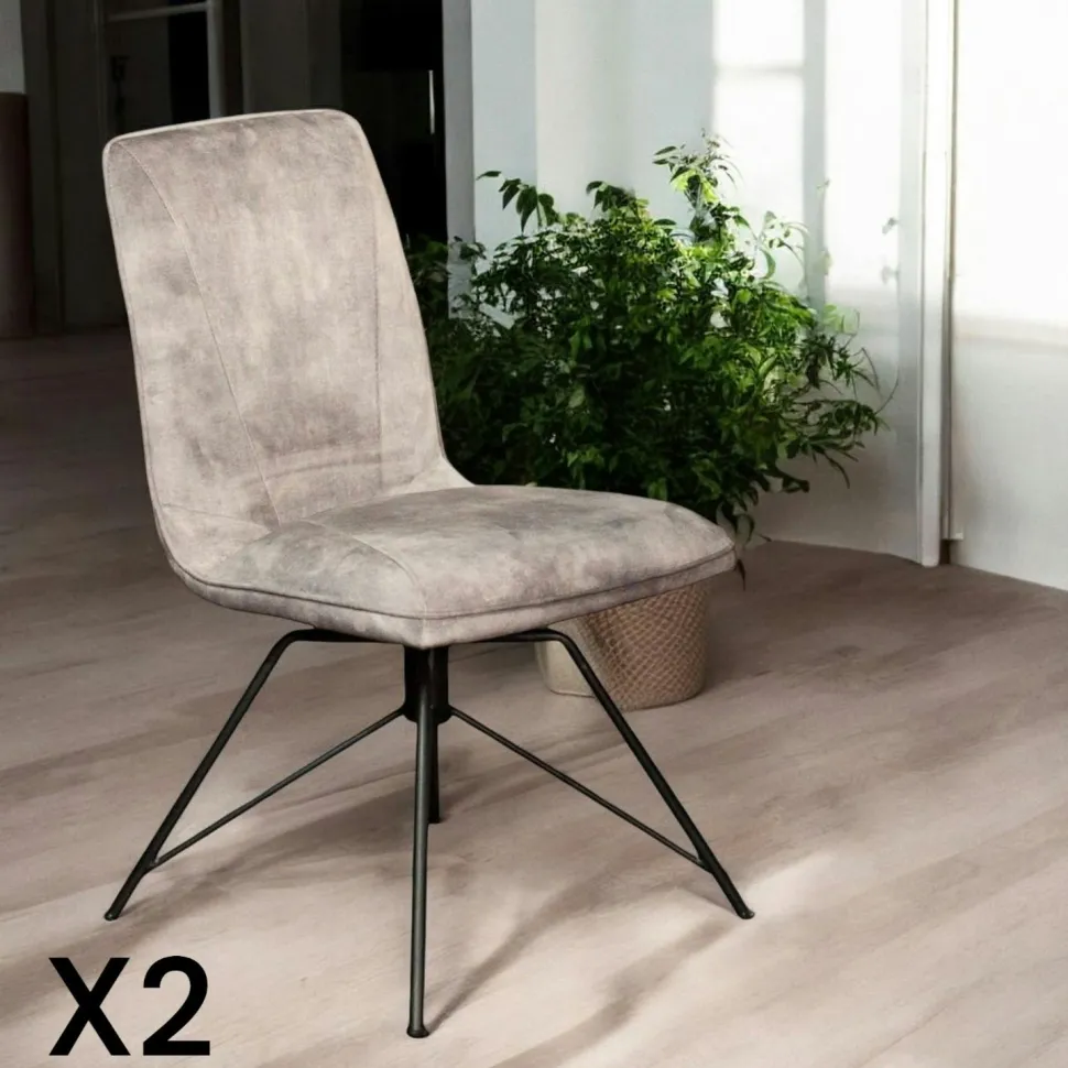 Chaise de bar en velours gris à double coussinage (lot de 2) OKA