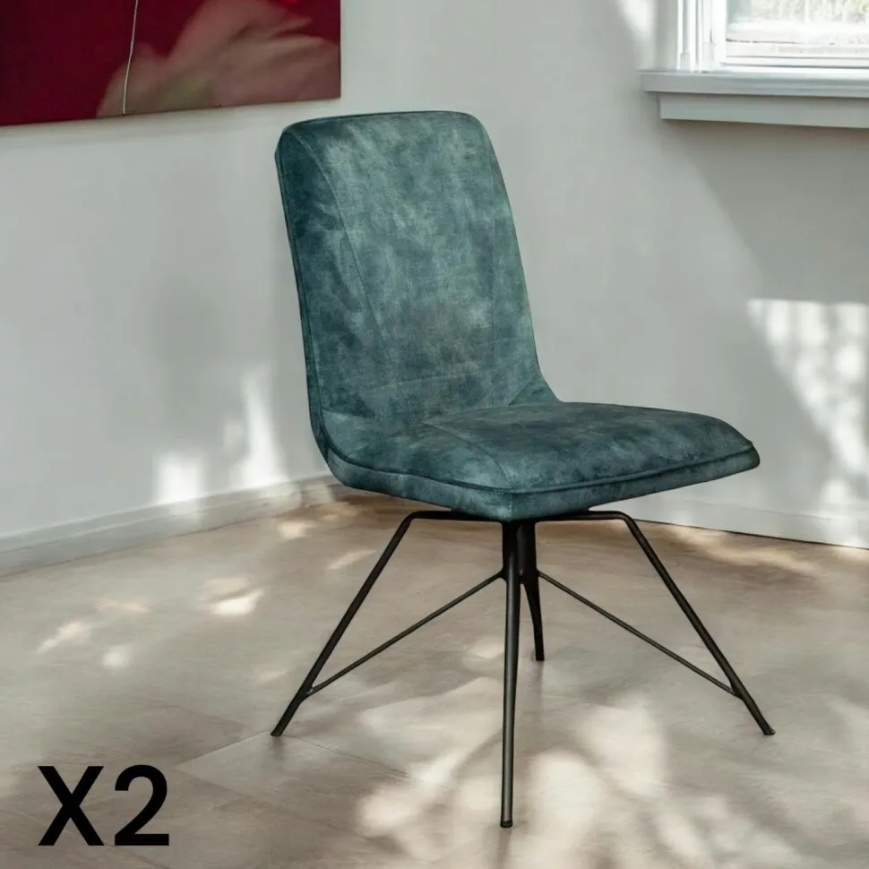 Chaise de bar en velours gris à double coussinage (lot de 2) OKA
