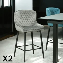 Chaise de bar en velours gris (lot de 2) ARLINGTON