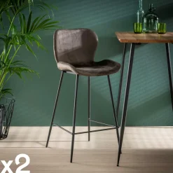 Chaise de bar en velours brique style moderne (lot de 2) MELBOURNE