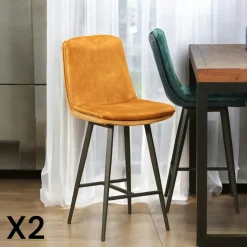 Chaise de bar en velours doré à double coussinage (lot de 2) OKA
