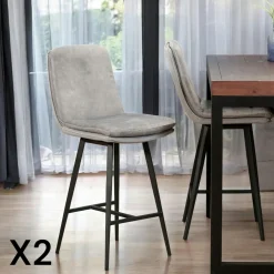Chaise de bar en velours doré à double coussinage (lot de 2) OKA