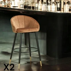 Chaise de bar en velours gris forme coquillage (lot de 2) HAWAI