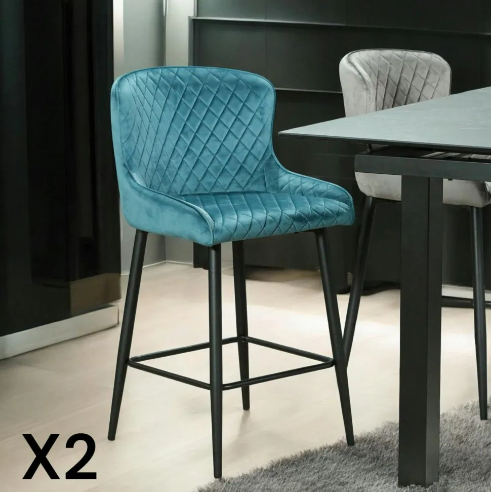 Chaise de bar en velours bleu (lot de 2) ARLINGTON