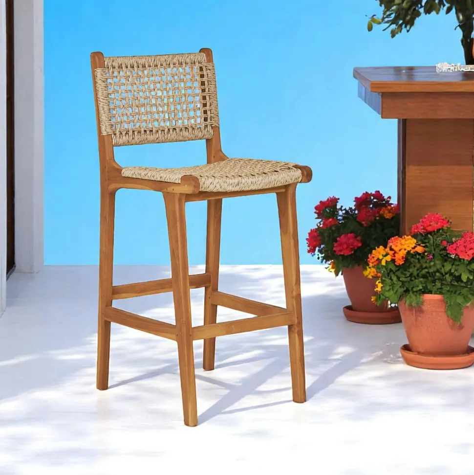 Chaise de bar jardin en teck et résine tressée MENDOZA