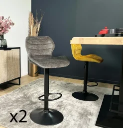 Chaise de bar moderne en velours taupe réglable en hauteur (lot de 2) PALERME