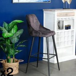 Chaise de bar velours gris anthracite (lot de 2) MALMOE