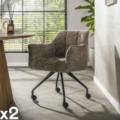 Chaise de bureau à roulettes tissu taupe (lot de 2) MELBOURNE