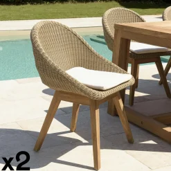 Chaise de jardin arrondie résine tressée beige (lot de 2) MANY