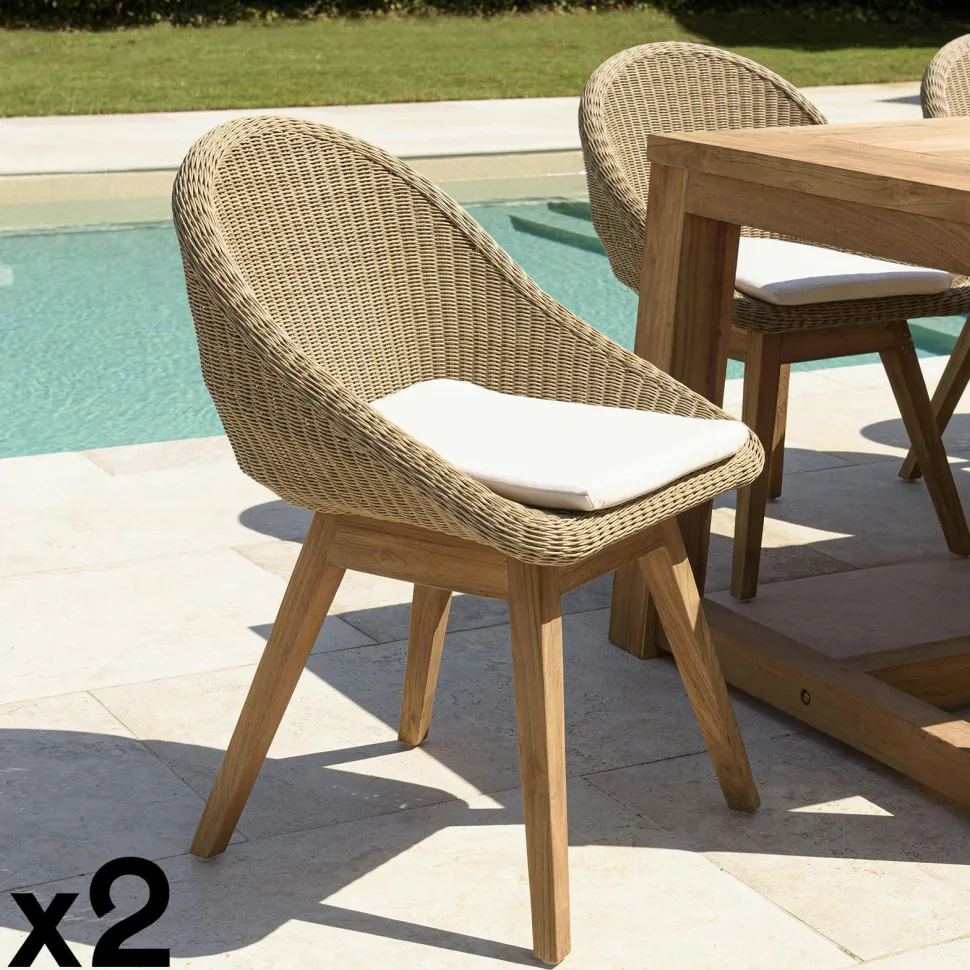 Chaise de jardin arrondie résine tressée beige (lot de 2) MANY