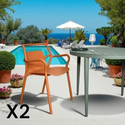 Chaise de jardin design orange, empilable (lot de 2) PINETO