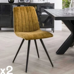 Chaise de salle à manger en velours taupe JAVA (lot de 2)
