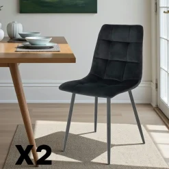 Chaise de salle à manger noire motif damier (lot de 2) TARAZ