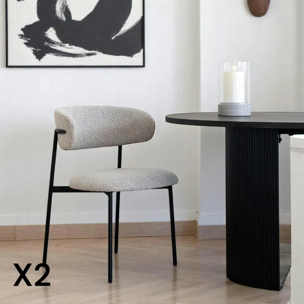 Chaise de salle à manger sable en bouclette avec dossier arrondi (lot de 2) MONTREUX