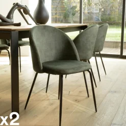 Chaise de salle à manger velours acajou dossier rond (lot de 2) TIM