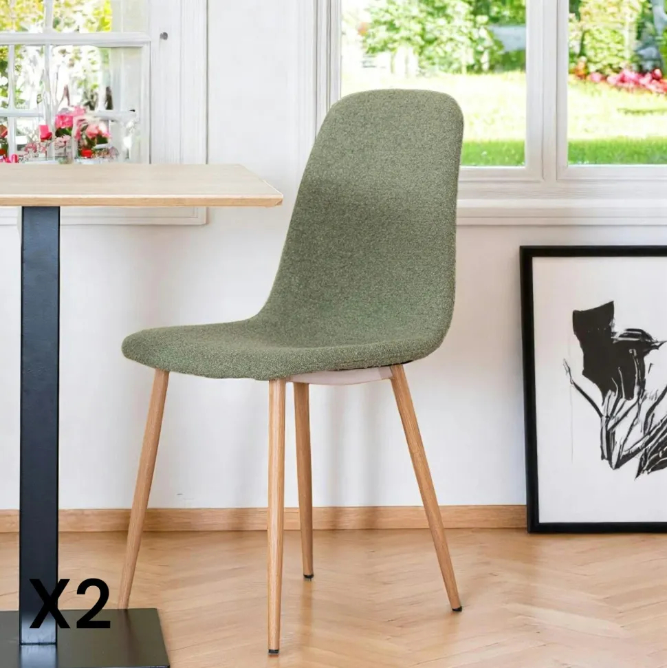 Chaise de salle à manger verte en tissu bouclette (lot de 2) BERLIN