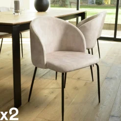 Chaise de salle à manger velours beige dossier rond (lot de 2) TIM