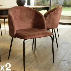 Chaise de salle à manger velours beige dossier rond (lot de 2) TIM