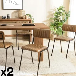 Chaise de table assise et dossier cuir havane (lot de 2) TIM