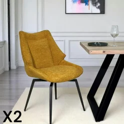 Chaise design tissu microfibre moutarde (lot de 2) IENA