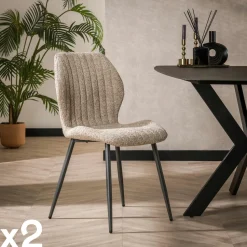 Chaise en bouclette sable à rayures (lot de 2) GALWAY
