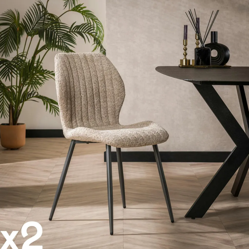 Chaise en bouclette sable à rayures (lot de 2) GALWAY
