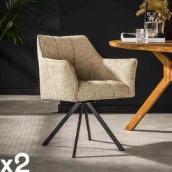 Chaise en bouclette sable à rayures (lot de 2) GALWAY