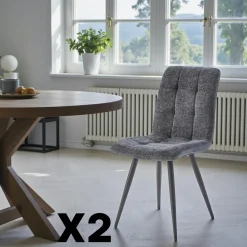 Chaise en tissu écru motif damier (lot de 2) LOMBARDIE
