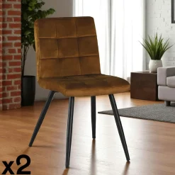 Chaise en velours capitonné gris MALMOE (lot de 2)