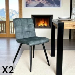 Chaise en velours capitonné bleu pétrole MALMOE (lot de 2)