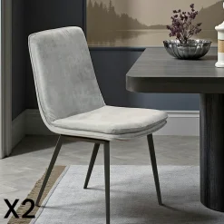 Chaise en velours gris à double coussinage (lot de 2) OKA