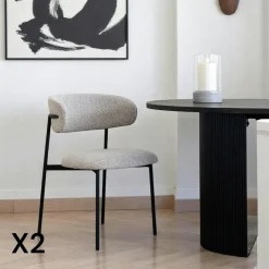 Chaise gris clair en bouclette avec dossier arrondi (lot de 2) MONTREUX