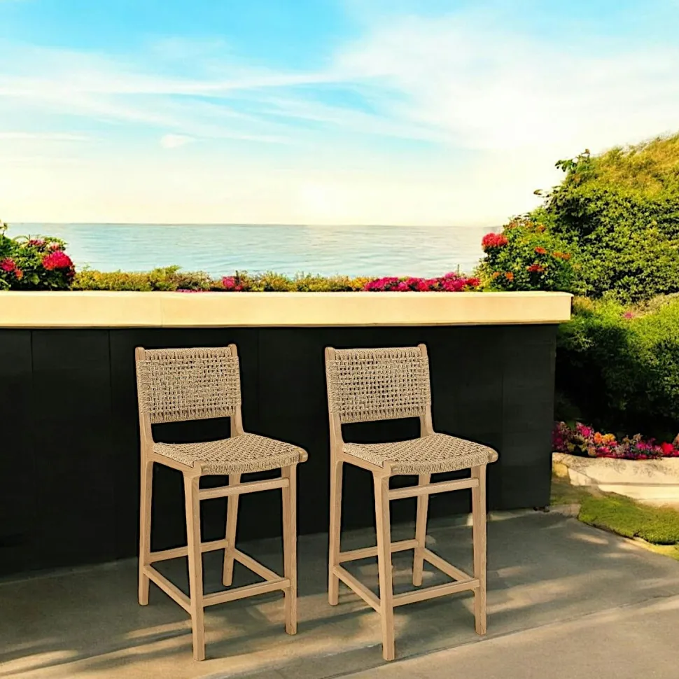 Chaise haute de jardin teck et assise tressée (lot de 2) SUMMER