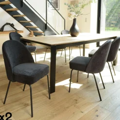 Chaise moderne tissu noir pieds métal (lot de 2) TIM