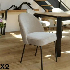 Chaise moderne tissu noir pieds métal (lot de 2) TIM