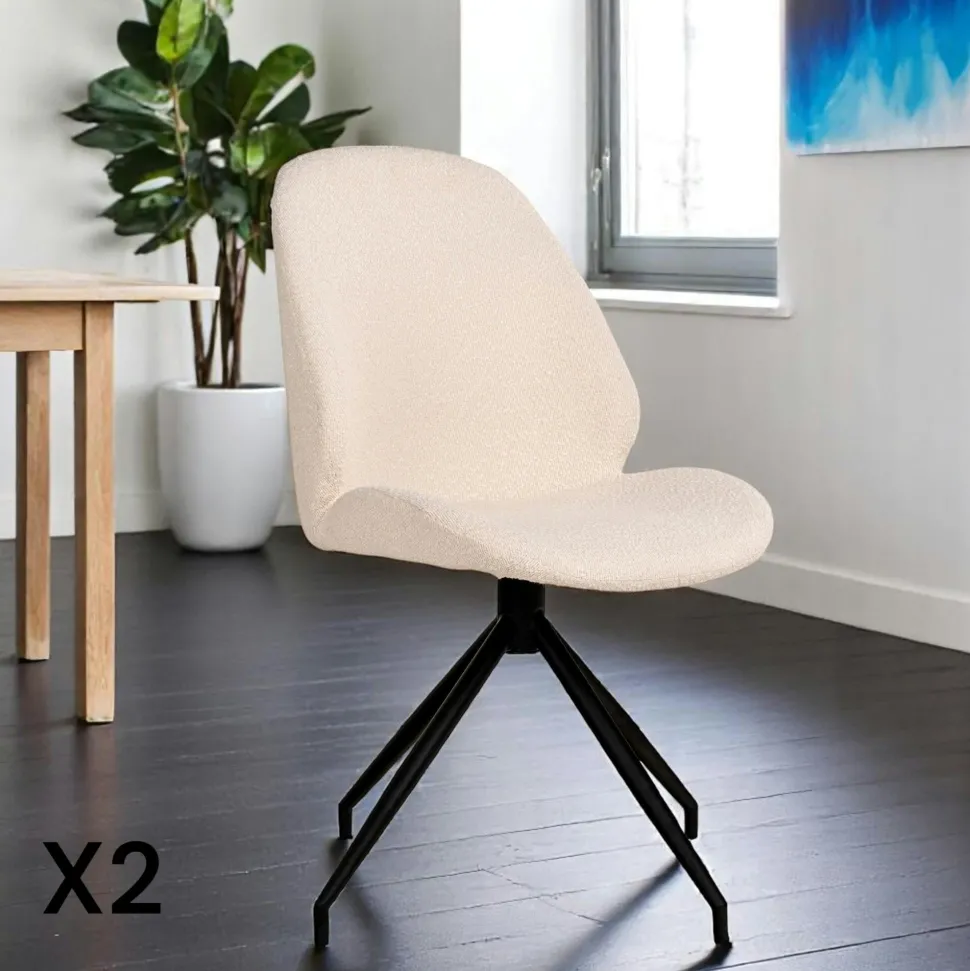 Chaise pivotante blanche en tissu bouclette (lot de 2) BERLIN