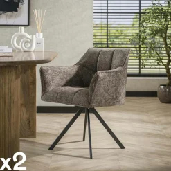 Chaise pivotante de salle à manger en velours texturé taupe (lot de 2) MELBOURNE
