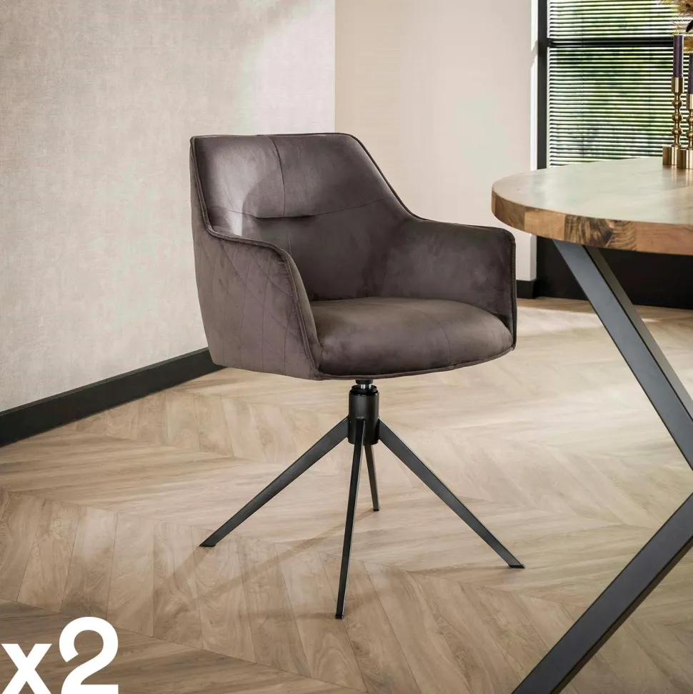 Chaise pivotante grand confort en velours texturé sable (lot de 2) MELBOURNE