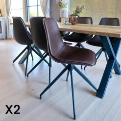 Chaise pivotante marron avec accoudoirs et motif couture (lot de 2) AMSTERDAM