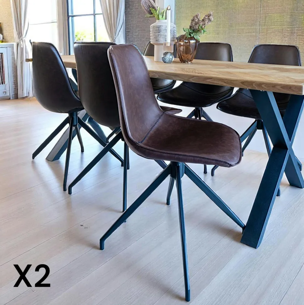 Chaise pivotante marron avec accoudoirs et motif couture (lot de 2) AMSTERDAM