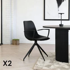 Chaise pivotante noire avec accoudoirs et motif couture (lot de 2) AMSTERDAM