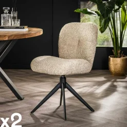 Chaise pivotante rembourrée en bouclette sable (lot de 2) GALWAY