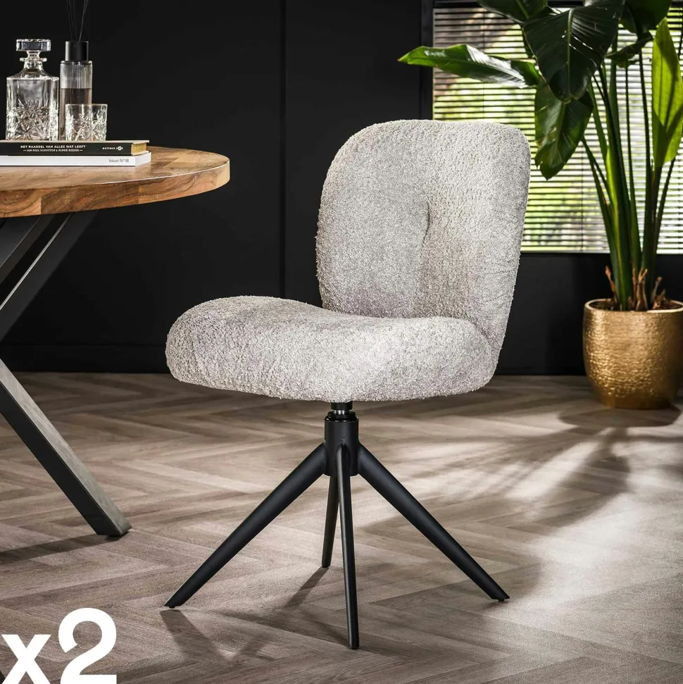 Chaise pivotante rembourrée en bouclette sable (lot de 2) GALWAY