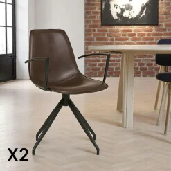 Chaise pivotante sable en tissu bouclette avec accoudoirs (lot de 2) AMSTERDAM