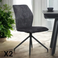 Chaise pivotante vert en velours patiné avec poignée (lot de 2) LOMBARDIE